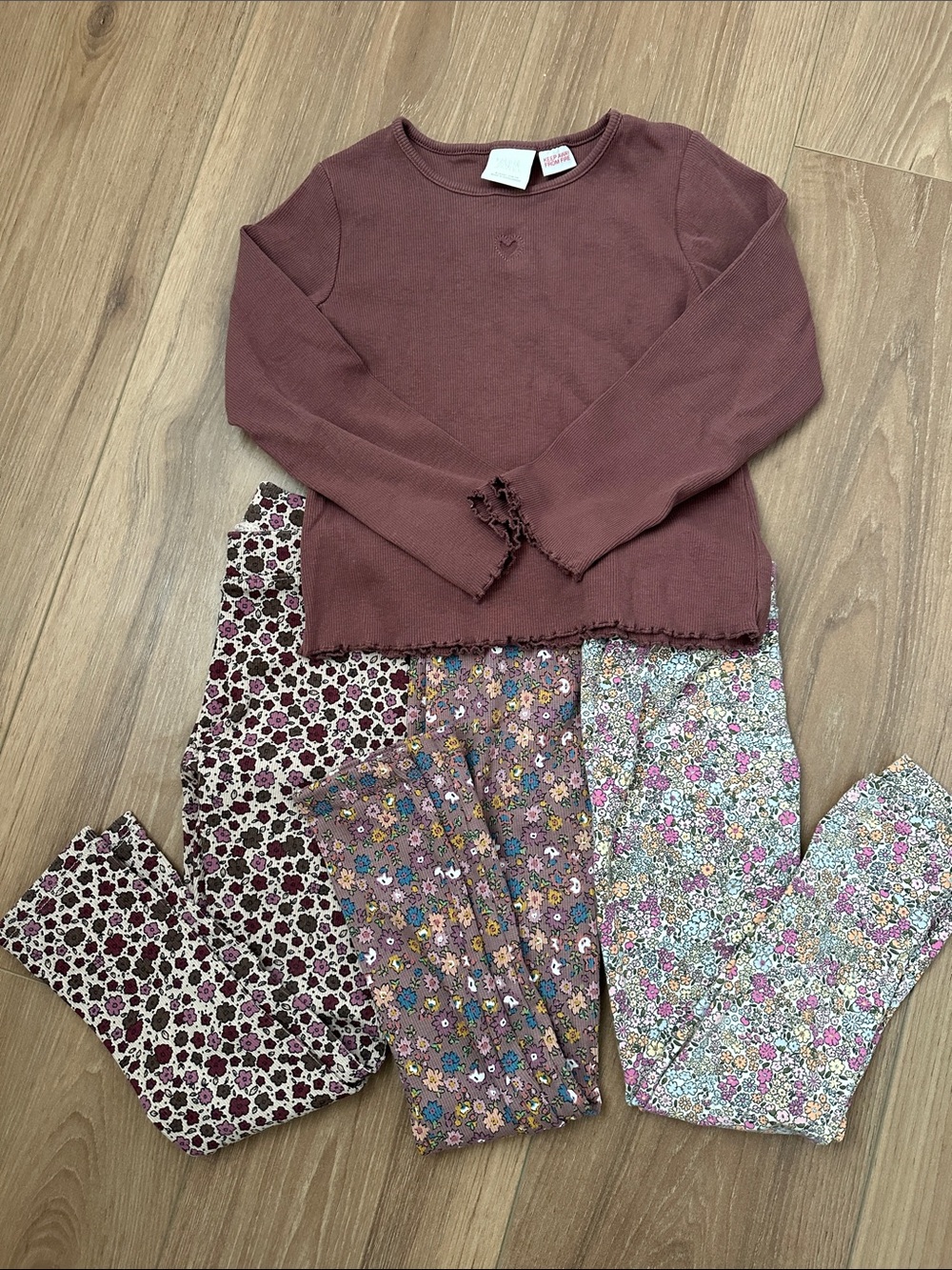 Zara Girls Floral Leggings & Knit Top Set